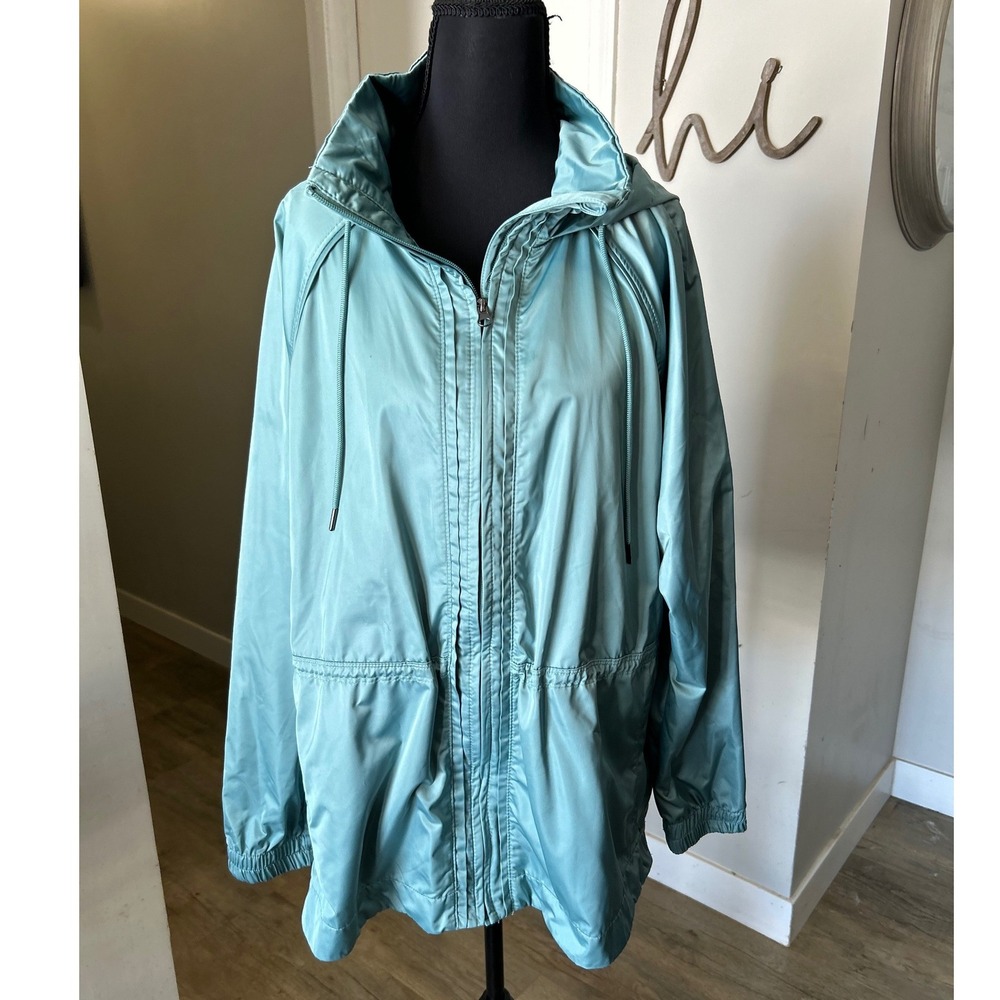 Avia Aqua Blue Lightweight Hooded Drawstring Waist Jacket Womens XL